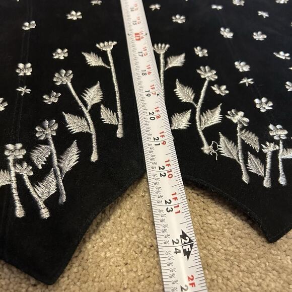 Vintage Y2K Suede Zip Up Vest Size S Floral Embroidered Western Boho - Picture 6 of 7
